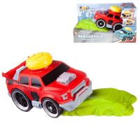 ABtoys (АБтойс) C-00417 Машинка ABtoys АвтоСити с кнопкой запуска и блоком-препятствием, на батарейках, красная