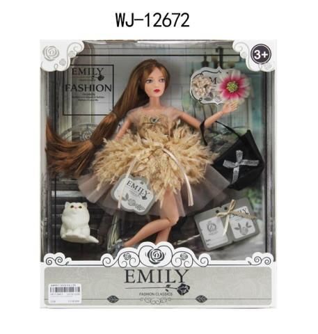 ABtoys (АБтойс) WJ-12672 Кукла ABtoys Emily Вечерняя серия с сумочкой, котенком и аксессуарами 30см