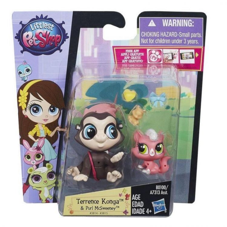 Hasbro B0100 LPS Зверюшка и малыш с аксессуарами Горилла и котенок