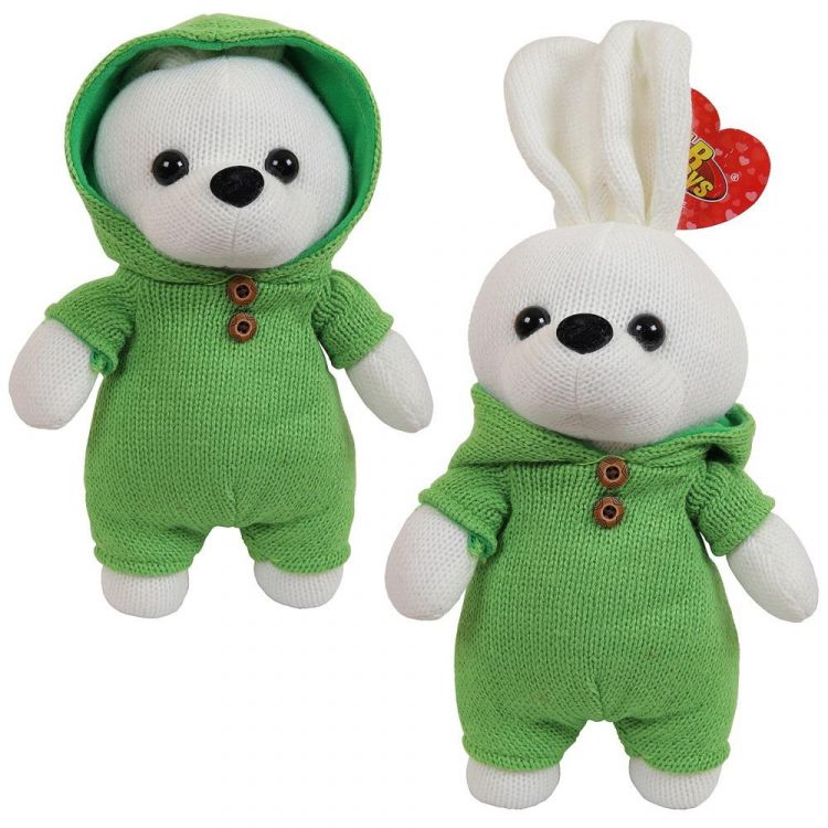 ABtoys M5149 Knitted Мягкая игрушка Зайка вязаный, в зеленом костюмчике, 22 см