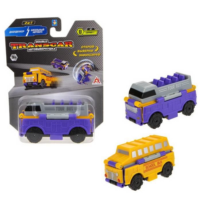 1TOY Т18282 Машинка-трансформер 1TOY Transcar Автовывернушка 2в1 Даблдэккер – Школьный автобус 8 см 1TOY Т18282 Машинка-трансформер 1TOY Transcar Автовывернушка 2в1 Даблдэккер – Школьный автобус 8 см