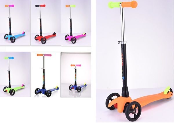 MSN TOYS &amp; BICYCLE SKL-09пц Самокат детский, рама: пластик, стекловолокно, ручка: сталь, алюминий, колесо: 120 мм передние, 80 мм задние, поворотно наклонный механизм, размер 550