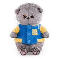 BUDI BASA BB-052 Мягкая игрушка Кот Басик BABY в синей куртке с желтой отделкой, 20 см
