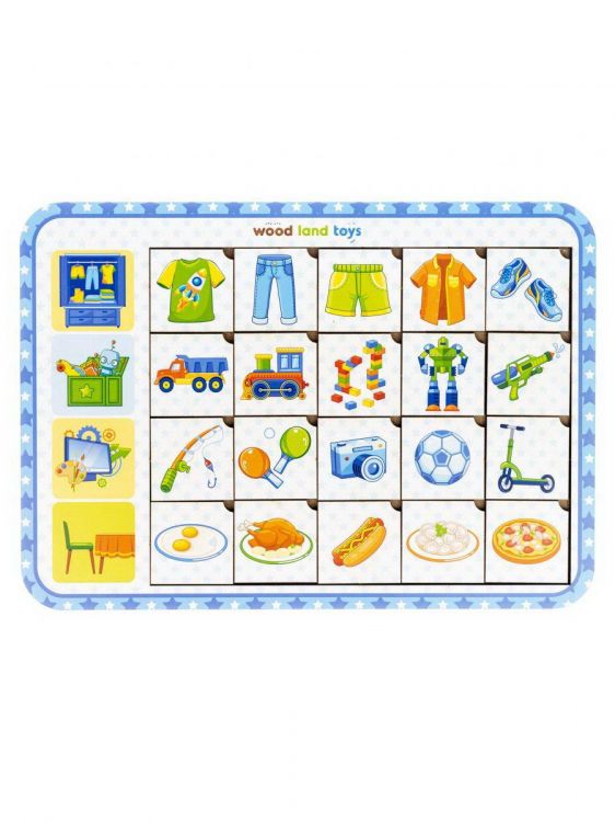 Woodlandtoys 093108 Обучающая игра Woodlandtoys Досочки ассоциации для мальчиков 19,5*27,5