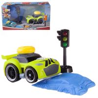 ABtoys (АБтойс) C-00419 Машинка ABtoys АвтоСити с кнопкой запуска, блоком-препятствием, светофором, на батарейках, зеленая