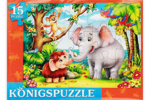 Konigspuzzle ПК15-9976 Пазл-рамка Мама для мамонтенка, 15 элементов
