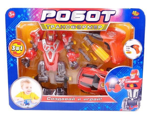 ABtoys C-00186 Робот трансформер 3 в 1, в наборе с инструментами
