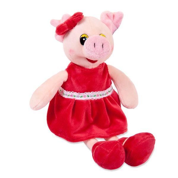 ABtoys 19470 Мягкая игрушка Свинка в красном платье, 16 см