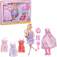 Junfa WJ-21515/сиреневое Кукла Junfa Atinil Гардероб модницы На вечеринку (в коротком сиреневом платье) в наборе с 4 дополнительными платьями и аксессуарами, 28см
