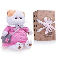 BUDI BASA LK24-007 Мягкая игрушка Кошечка Ли-Ли в розовом платье с серой сумочкой, 24 см