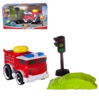 ABtoys (АБтойс) C-00422 Машинка ABtoys АвтоСити с кнопкой запуска, блоком-препятствием, светофором, на батарейках, пожарная красная