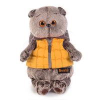 BUDI BASA Ks22-058 Мягкая игрушка Кот Басик в желтой жилетке с серым капюшоном, 22 см