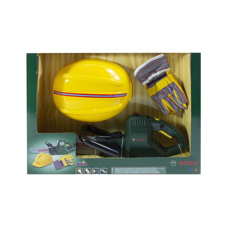 Klein 08435 Игровой набор Bosch цепная пила, каска и перчатки