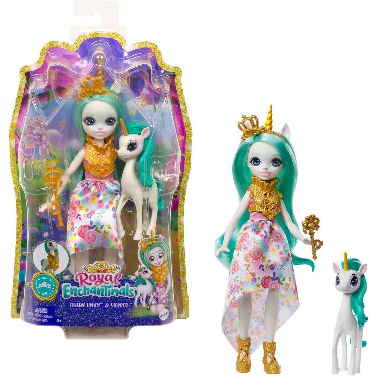 Mattel GYJ13 Энчантималс Кукла Королева Юнити и питомец Степпер, 20 см