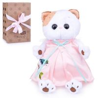 BUDI BASA LK24-024 Мягкая игрушка Кошечка Ли-Ли в нежно-розовом платье с птичкой, 24 см