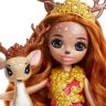 Mattel GYJ12 Энчантималс Кукла Королева Давиана и питомец Грасси, 20 см