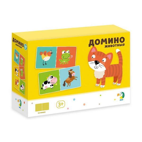 Dodo R300137 Игра настольная Домино "Животные", 28 фишек