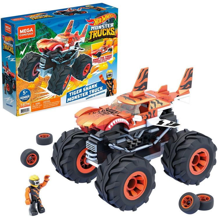 Mattel GVM26 Hot Wheels Конструктор Хот Вилс Mega Construx Монстр-трак Тайгер Шарк, 187 деталей