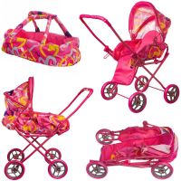 ABtoys (АБтойс) K0117 Коляска для куклы ABtoys трансформер прогулочная, со съемной люлькой, (принт "сердечки")