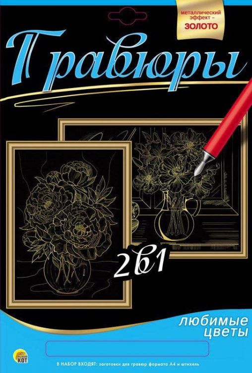 Рыжий Кот Г-9742 Гравюра 2 в 1. Формат А4. БУКЕТ ПИОНОВ, БУКЕТ МАКОВ
