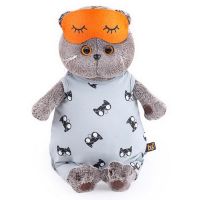 BUDI BASA Ks19-125 Мягкая игрушка Кот Басик в сером комбинезоне и маске для сна, 19 см
