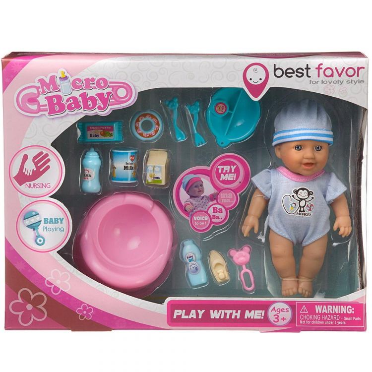 Junfa 2803/голубой Игровой набор Junfa Пупс Micro Baby, 15 см, голубой