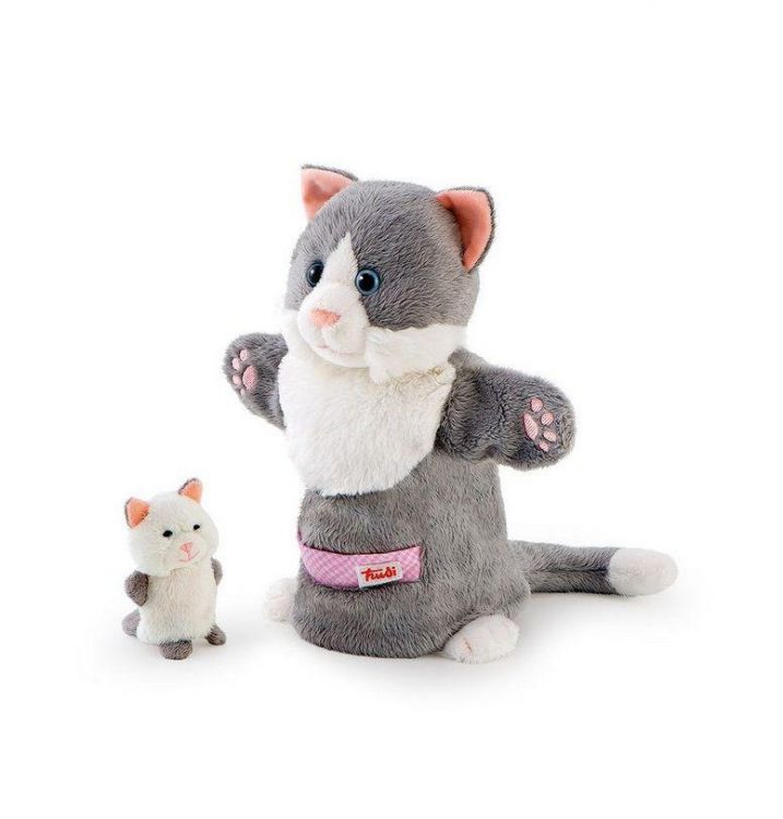 Trudi 29993 Мягкая игрушка Кошка с котенком (игрушка на руку), 28 см 
