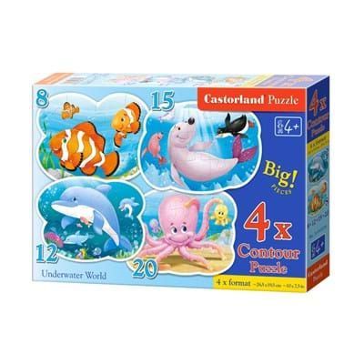 Castorland B-043026 Пазлы контурные Подводный мир, 4 в 1, 8+12+15+20 деталей