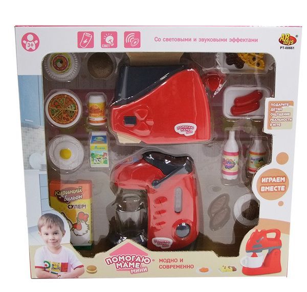 ABtoys PT-00661(WK-C0295) Кухонная техника с продуктами "Помогаю Маме", с аксессуарами, с эффектами, на батарейках