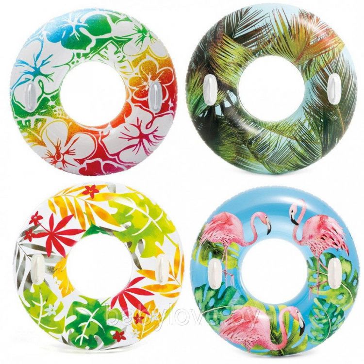 INTEX int58263NP Круг надувной INTEX "Lush Tropical Tubes" (Тропики) с держателями, от 9 лет, 97см