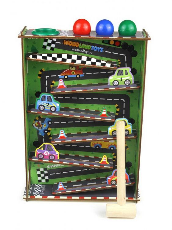 Woodlandtoys 140102 Развивающая игрушка Woodlandtoys Стучалка Горки Автодром 29*20,5