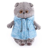 BUDI BASA Ks19-130 Мягкая игрушка Кот Басик в голубом жилете, 19 см