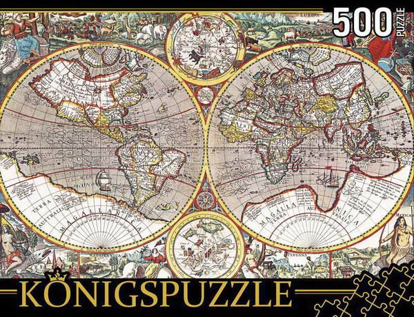 Konigspuzzle КБК500-8327 Пазл Древняя карта мира, 500 элементов