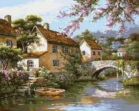 Раскраски по номерам. Картина Деревенька у канала, 40*50 см