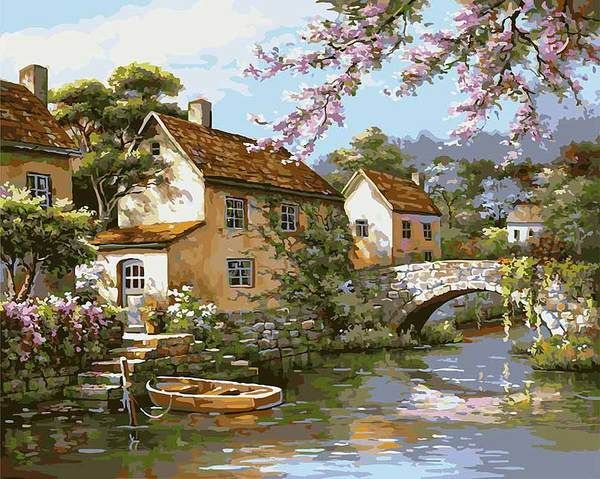 Раскраски по номерам. Картина Деревенька у канала, 40*50 см