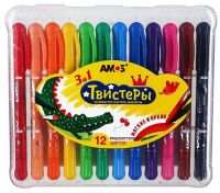 AMOS 22943 Набор карандашей 3 в 1 (фломастер-пастель-акварель) Твистер, 12 цветов