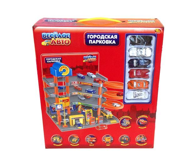 ABtoys PT-00339 Парковка "Веселое авто", 4-х уровневая, в наборе 6 машинок