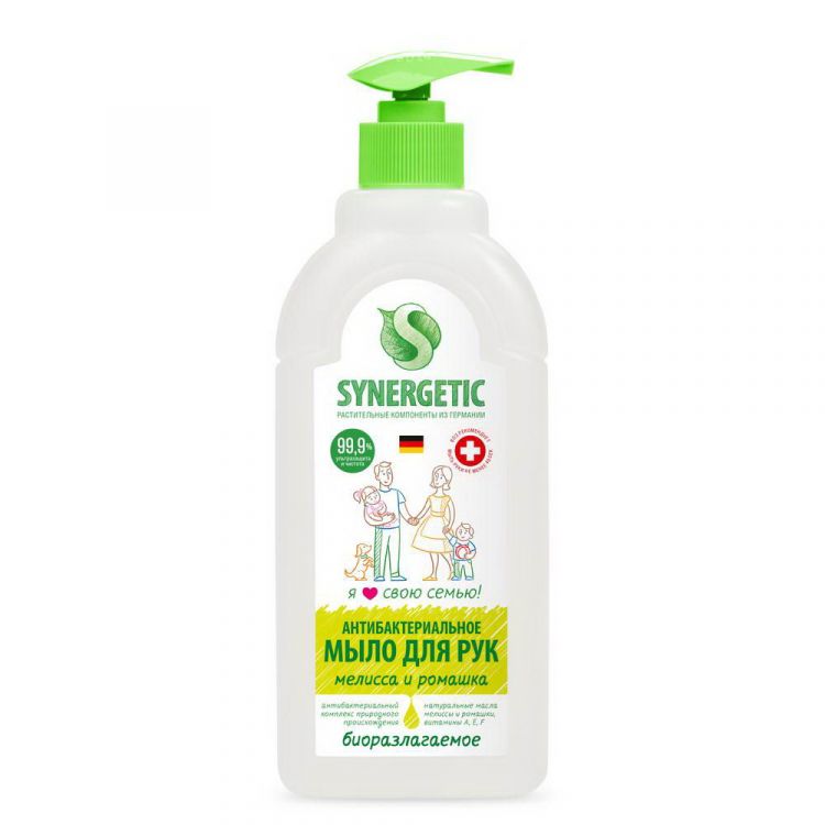 SYNERGETIC 105061 Жидкое мыло SYNERGETIC Мелисса и ромашка чистота и ультразащита 99,9%, 500мл