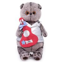 BUDI BASA Ks30-104 Мягкая игрушка Кот Басик в жилете с гитарой, 30 см
