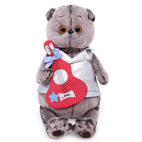 BUDI BASA Ks30-104 Мягкая игрушка Кот Басик в жилете с гитарой, 30 см