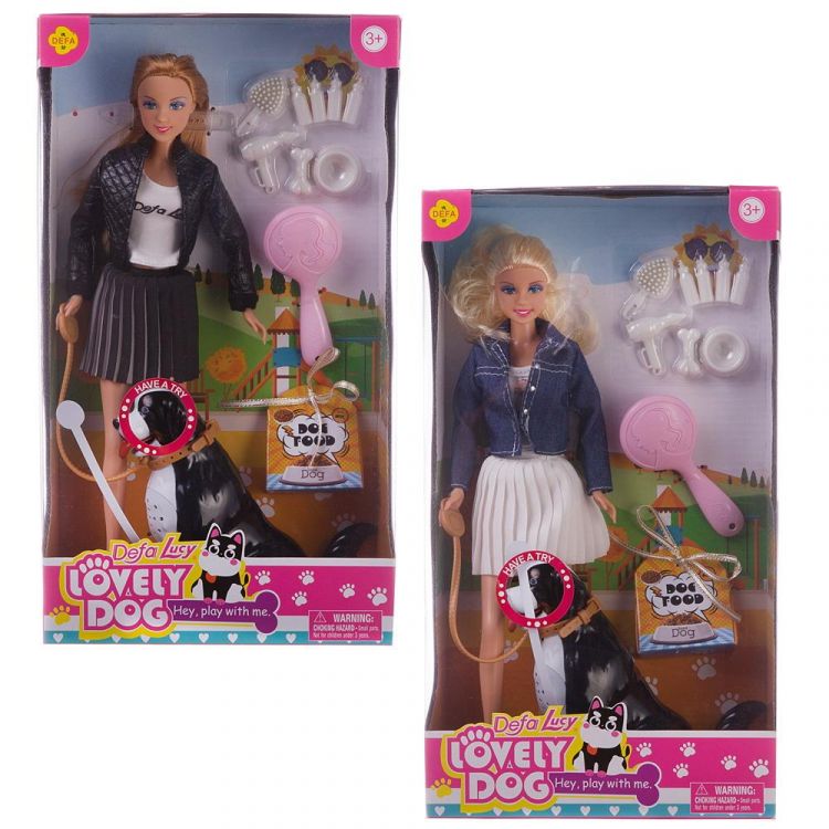 DEFA 8428d Кукла Defa Lucy На прогулке с собакой, 2 вида в коллекции