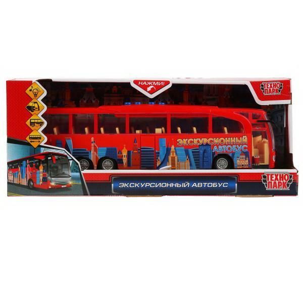 Технопарк BUSTOUR-30PL-RD Машинка Технопарк Экскурсионный автобус пластик 4 кнопки, инерционный, красный, свет, звук 30см Технопарк BUSTOUR-30PL-RD Машинка Технопарк Экскурсионный автобус пластик 4 кнопки, инерционный, красный, свет, звук 30см
