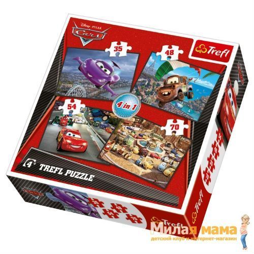 Trefl 34107 Набор пазлов 4 в 1 Тачки 2. Начнем путешествие, 35+48+54+70 деталей