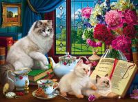 Рыжий кот Х-8096 Холст с красками 40х50 см по номерам. КОТЯТА И ЧАЙНЫЙ СЕРВИЗ