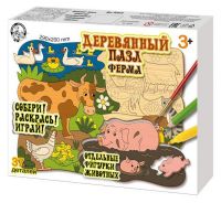 Десятое королевство 02819ДК Пазл деревянный для раскрашивания "Ферма", 37 элементов