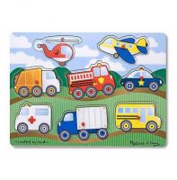 Melissa&Doug 1874 Пазл деревянный "Мои первые пазлы" Транспорт (с кнопкой, 8 элементов)