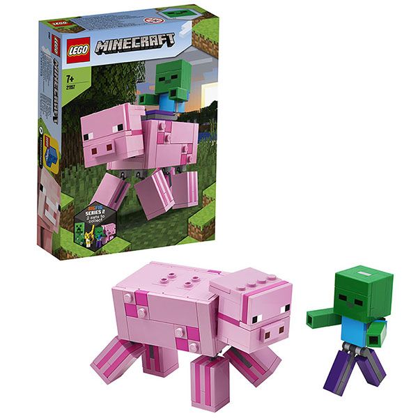 Lego Minecraft 21157 Конструктор Лего Майнкрафт Большие фигурки Свинья и Зомби-ребёнок, 159 деталей