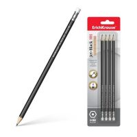 ErichKrause 45607 Набор из 4 карандашей Jet Black 101 HB, чернографитных, шестигранных, с ластиком