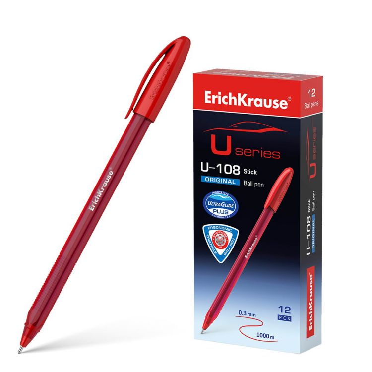 ErichKrause 53741EK Ручка ErichKrause шариковаяU-108 Original Stick 1.0, Ultra Glide Technology, цвет чернил красный