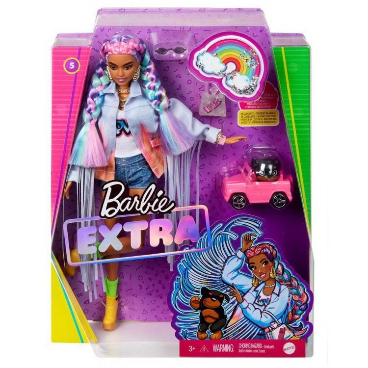 Mattel GRN29 Barbie Кукла Барби Экстра с радужными косичками